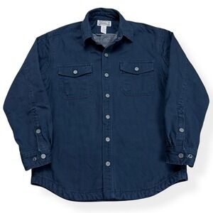 Duluth Trading Fire Hose Jacket Medium Canvas Chore Flannel Shirt Shacket Blue